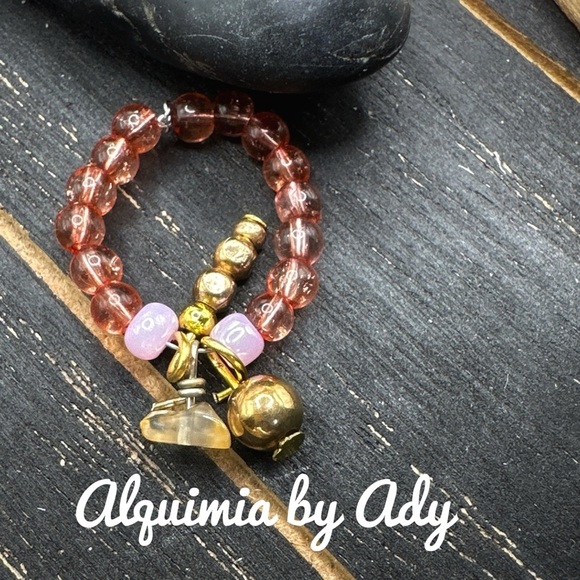 Cherry Quartz gem beaded boho ring - Picture 1 of 2